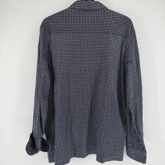 Bugatchi Button Up Shirt Casual Blue Check Polka Dot Flip Cuff Mens Size 2XL - Picture 5 of 9